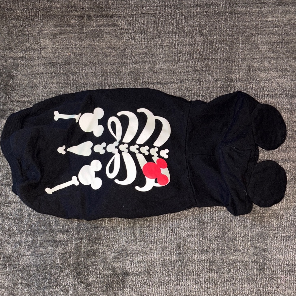 Disney Black Skeleton Dog Hoodie with Red Heart